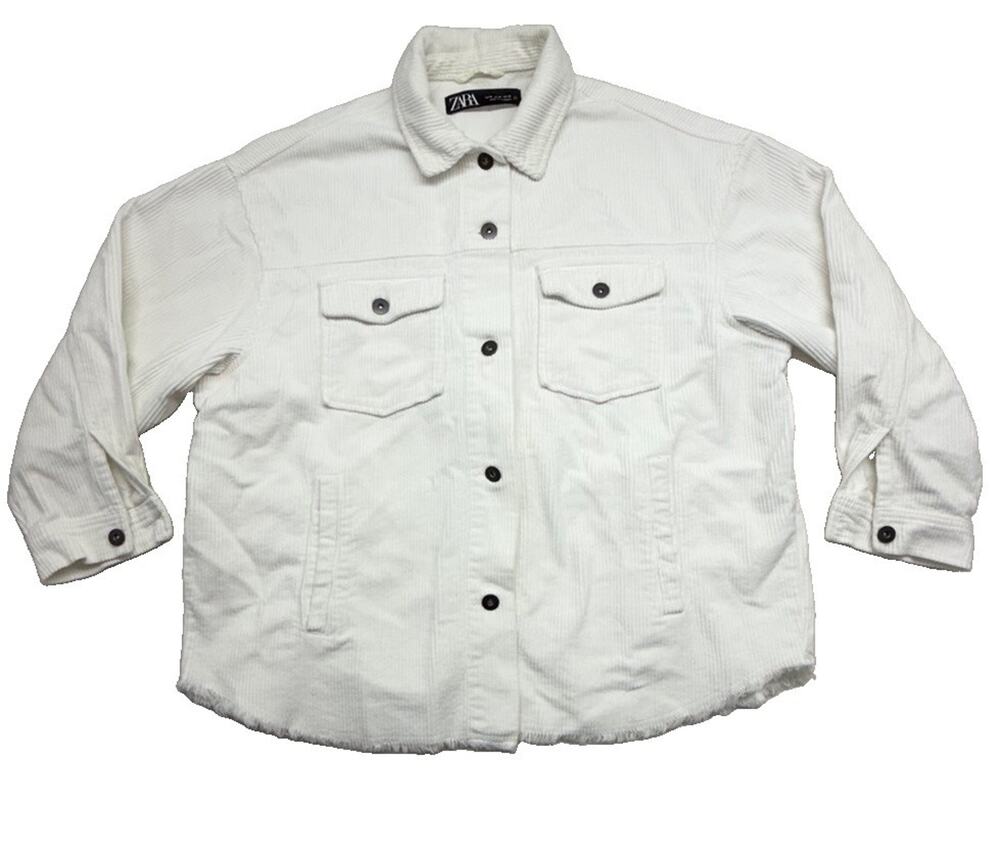 Zara Corduroy White Ivory Jacket Overshirt Shacket Shirt Size Medium Row Hem